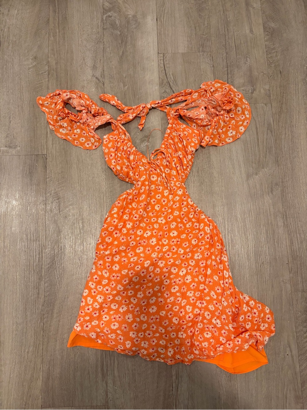Women’s Orange Floral Tie-Back Sundress